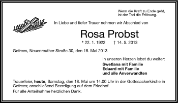 Traueranzeige von Rosa Probst von Frankenpost