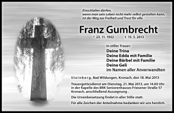 Traueranzeige von Franz Gumbrecht von Neue Presse Coburg