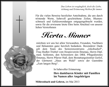 Traueranzeige von Herta Minner von Südthüringer Presse