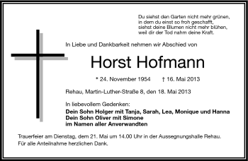 Traueranzeige von Horst Hofmann von Frankenpost