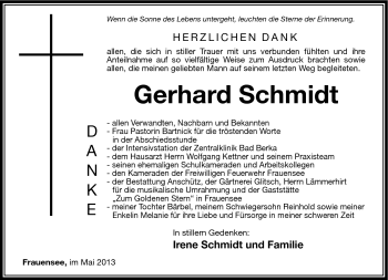 Traueranzeige von Gerhard Schmidt von Südthüringer Presse