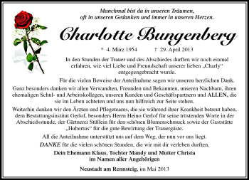 Traueranzeige von Charlotte 