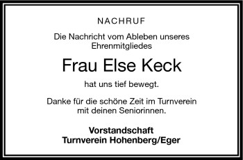 Traueranzeige von Else Keck von Frankenpost