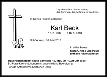 Traueranzeige von Karl Beck von Frankenpost
