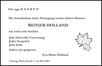 Traueranzeige von Reiner Holland von Neue Presse Coburg