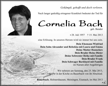 Traueranzeige von Cornelia Bach von Südthüringer Presse