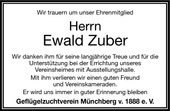 Traueranzeige von Zuber Ewald von Frankenpost