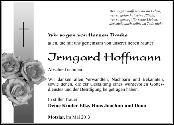 Traueranzeige von Irmgard Hoffmann von Südthüringer Presse