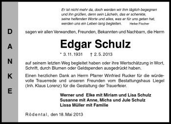 Traueranzeige von Edgar Schulz von Neue Presse Coburg