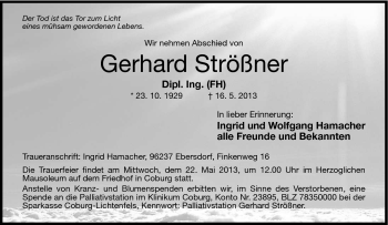 Traueranzeige von Gerhard Strößner von Neue Presse Coburg