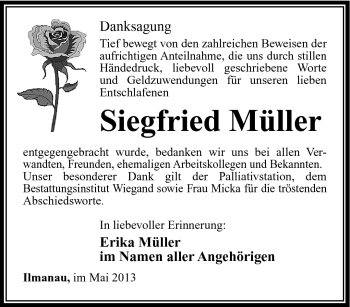 Traueranzeige von Siegfried Müller von Südthüringer Presse