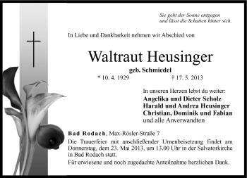 Traueranzeige von Waltraut Heusinger von Neue Presse Coburg
