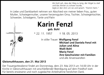 Traueranzeige von Karin Fenzl von Neue Presse Coburg