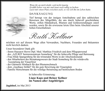 Traueranzeige von Ruth Kellner von Südthüringer Presse