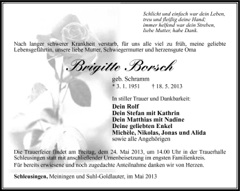 Traueranzeige von Brigitte Borsch von Südthüringer Presse