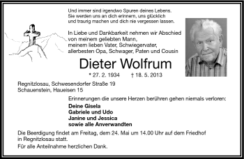 Traueranzeige von Dieter Wolfrum von Frankenpost