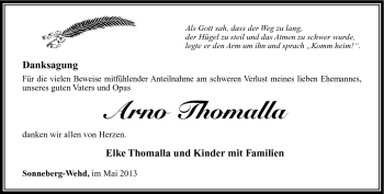 Traueranzeige von Arno Thomalla von Südthüringer Presse