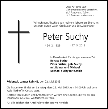 Traueranzeige von Peter Suchy von Neue Presse Coburg