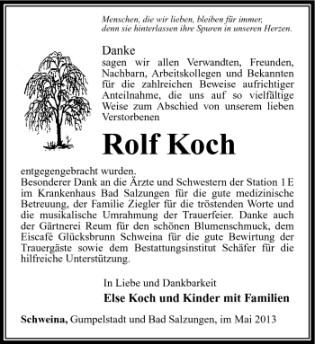 Traueranzeige von Rolf Koch von Südthüringer Presse