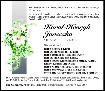 Traueranzeige von Karol-Henryk Joneczko von Südthüringer Presse