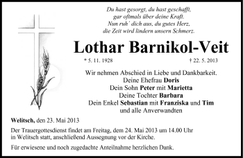 Traueranzeige von Lothar Barnikol-Veit von Neue Presse Coburg
