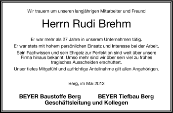 Traueranzeige von Rudi Brehm von Frankenpost