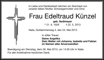 Traueranzeige von Edeltraud Künzel von Frankenpost