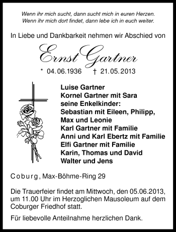 Traueranzeige von Ernst Gartner von Neue Presse Coburg