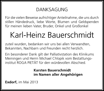 Traueranzeige von Karl-Heinz Bauerschmidt von Südthüringer Presse