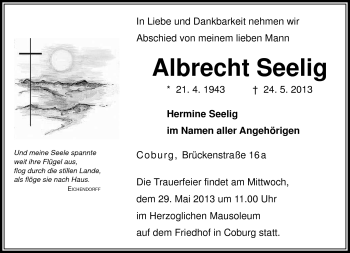 Traueranzeige von Albrecht Seelig von Neue Presse Coburg