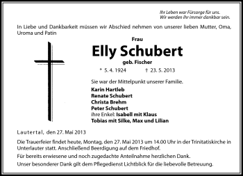 Traueranzeige von Elly Schubert von Neue Presse Coburg