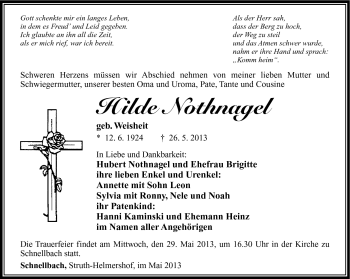 Traueranzeige von Hilde Nothnagel von Südthüringer Presse