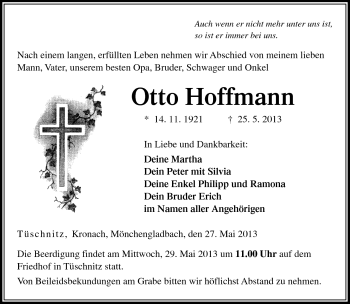 Traueranzeige von Otte Hoffmann von Neue Presse Coburg
