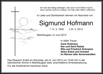 Traueranzeige von Sigmund Hofmann von Frankenpost