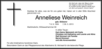 Traueranzeige von Anneliese Weinreich von Frankenpost
