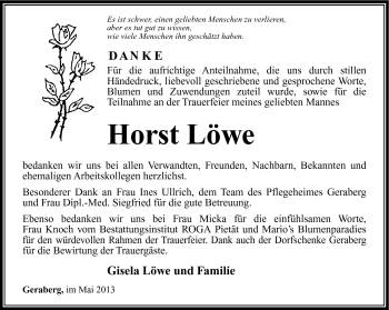 Traueranzeige von Horst Löwe von Südthüringer Presse