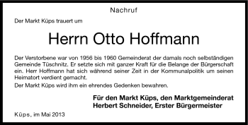 Traueranzeige von Otto Hoffmann von Neue Presse Coburg