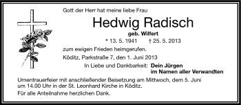 Traueranzeige von Hedwig Radisch von Frankenpost