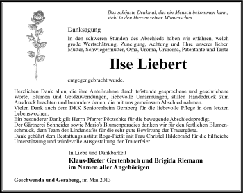 Traueranzeige von Ilse Liebert von Südthüringer Presse