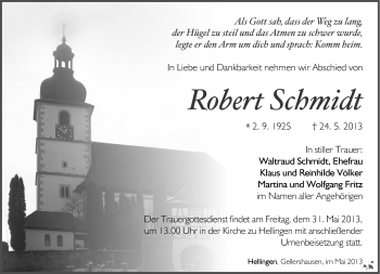Traueranzeige von Robert Schmidt von Südthüringer Presse