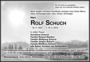 Traueranzeige von Schuch Rolf von Südthüringer Presse
