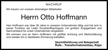 Traueranzeige von Otto Hoffmann von Neue Presse Coburg