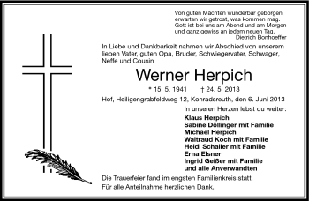 Traueranzeige von Werner Herpich von Frankenpost