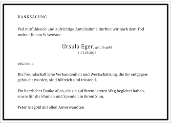 Traueranzeige von Ursula Eger von Frankenpost