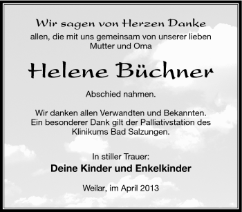 Traueranzeige von Helene Büchner von Südthüringer Presse