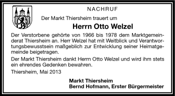 Traueranzeige von Otto Welzel von Frankenpost