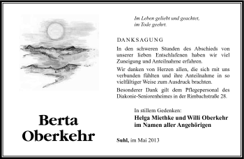 Traueranzeige von Berta Oberkehr von Südthüringer Presse