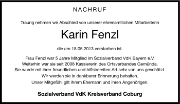 Traueranzeige von Karin Fenzl von Neue Presse Coburg