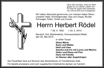 Traueranzeige von Herbert Rödel von Frankenpost