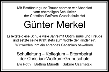 Traueranzeige von Günter Merkel von Frankenpost